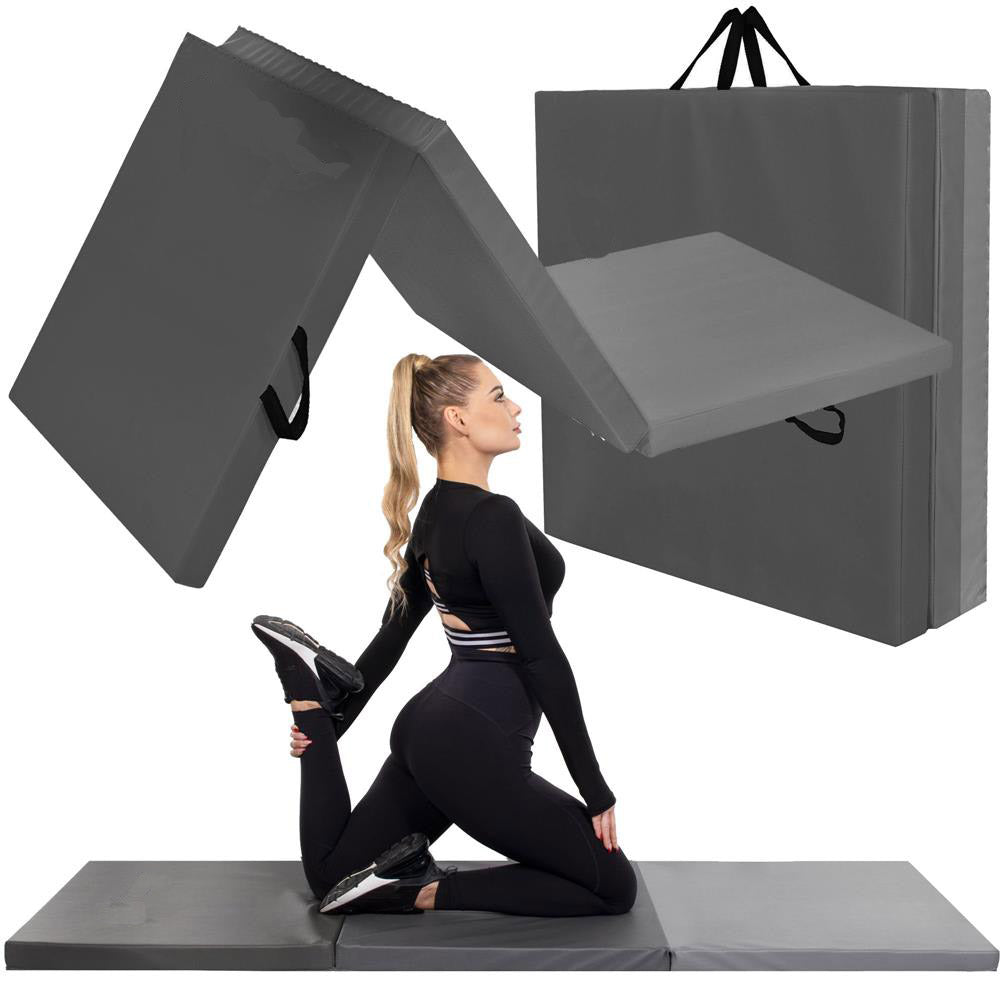 Saltea fitness groasa pentru antrenamente gimnastica, pliabila, 180x60x5,5cm, gri