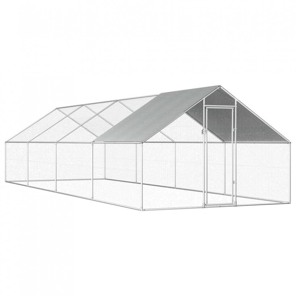 Cotet tarc pentru pasari, din otel galvanizat, cu plasa, 600x300x195cm