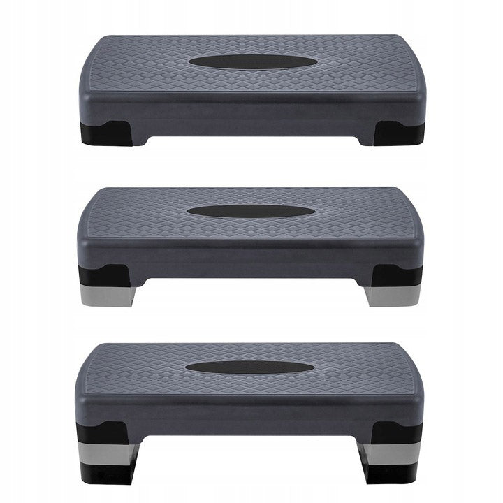 Stepper aerobic fitness, ajustabil 3 nivele, sarcina 350 kg, 28x68x20cm, negru si gri