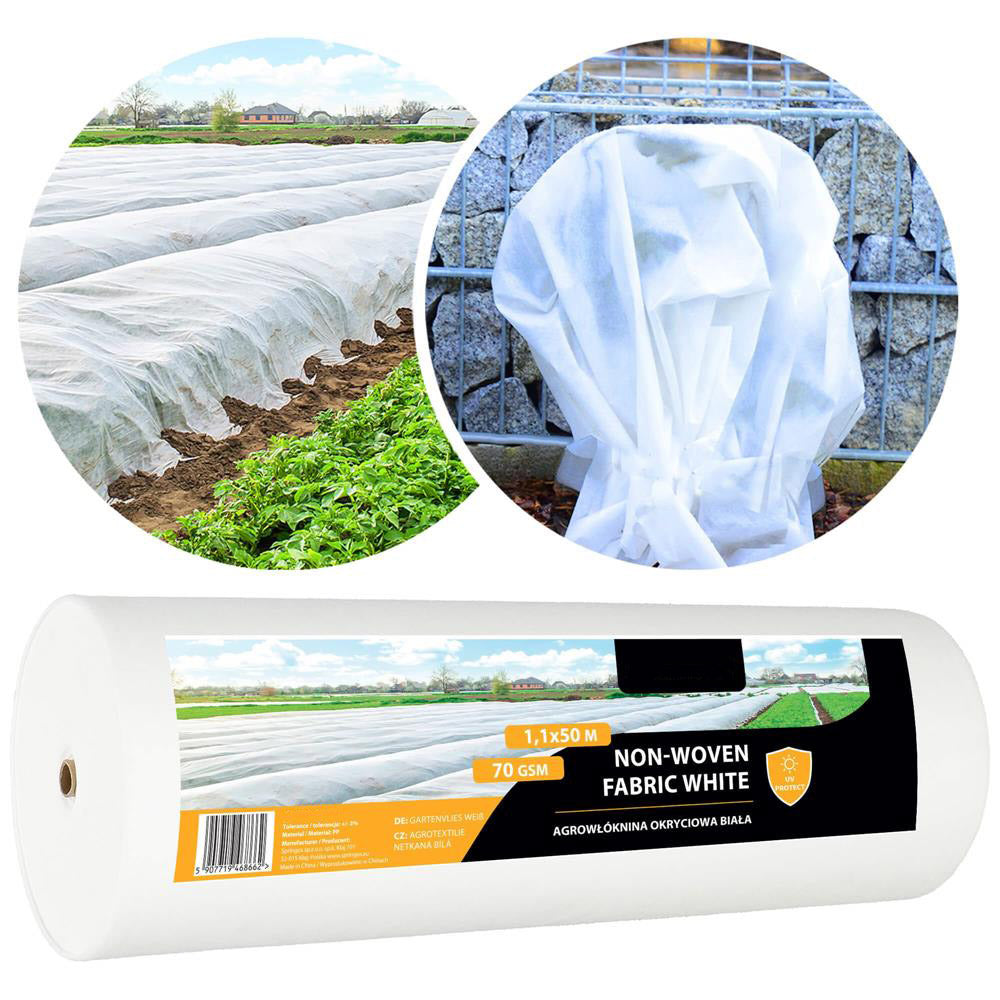 Folie agrotextil, mulcire, antiburuieni, filtru UV, 50 x 1.1metri, 70g/m2, alb