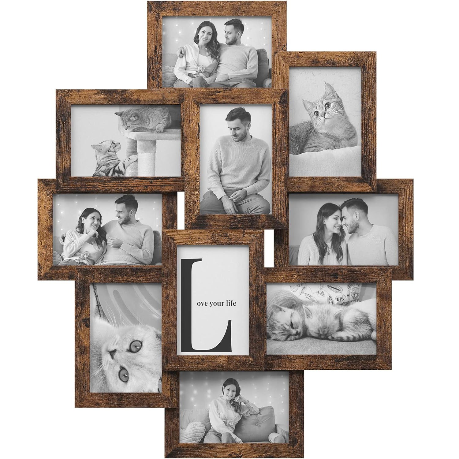 SONGMICS Rama foto de perete din MDF, colaj de 10 fotografii, 60x49cm, maro rustic