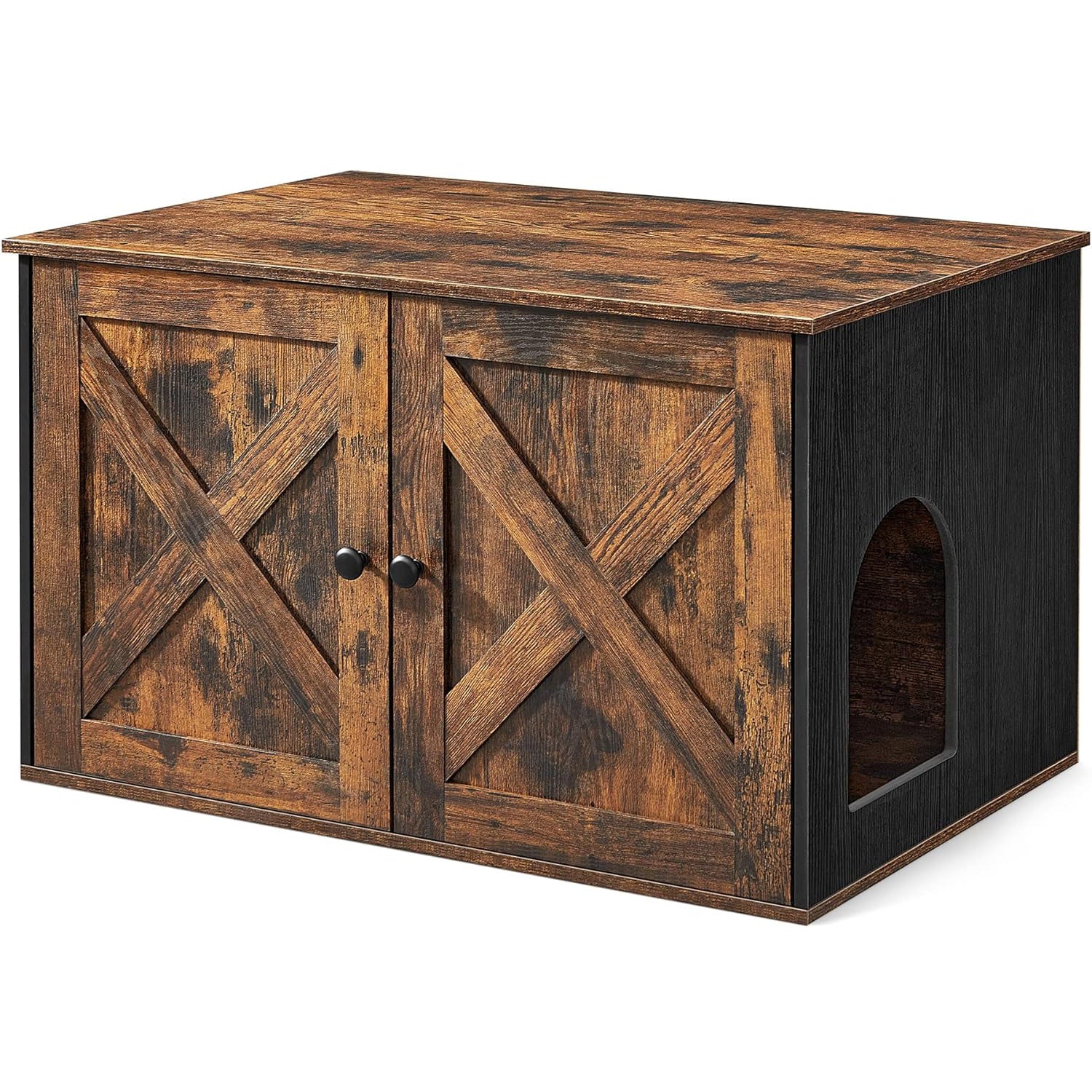FEANDREA Cusca pentru pisici tip comoda, cu usi si perete despartitor, 80x53x50cm, maro cu negru