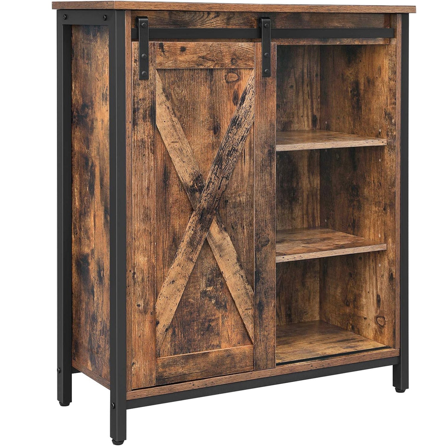 VASAGLE Comoda tip bufet cu usa glisanta si rafturi reglabile, stil industrial, 70x30x80cm, maro rusitc