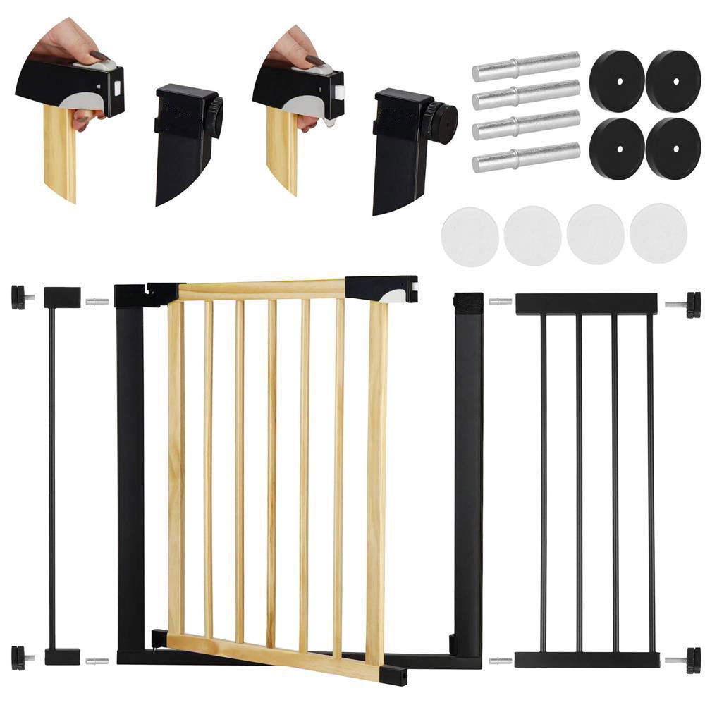 Poarta de siguranta Safety Gate pentru scari, ajustabila, din lemn cu structura otel, 110-117cm, negru maro