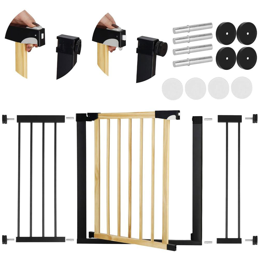 Poarta de siguranta Safety Gate pentru scari, ajustabila, din lemn cu structura otel, 117-124cm, negru maro