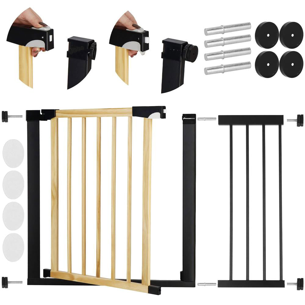 Poarta de siguranta Safety Gate pentru scari, ajustabila, din lemn cu structura otel, 103-110cm, negru maro - 3