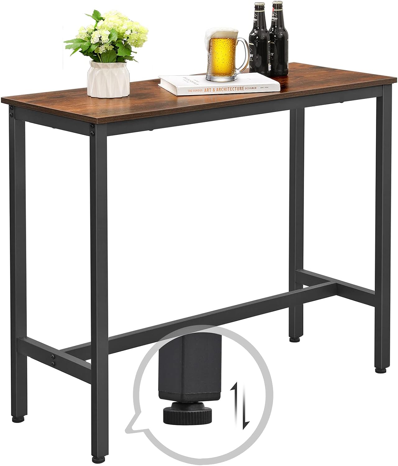 VASAGLE Masa de bar inalta, cadru metalic, design industrial, 100x40x90cm, maro rustic