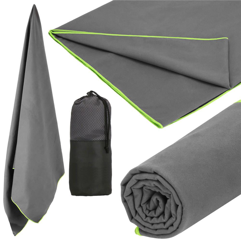 Prosop de plaja cu uscare de rapida, husa de transport, 90x180cm, gri
