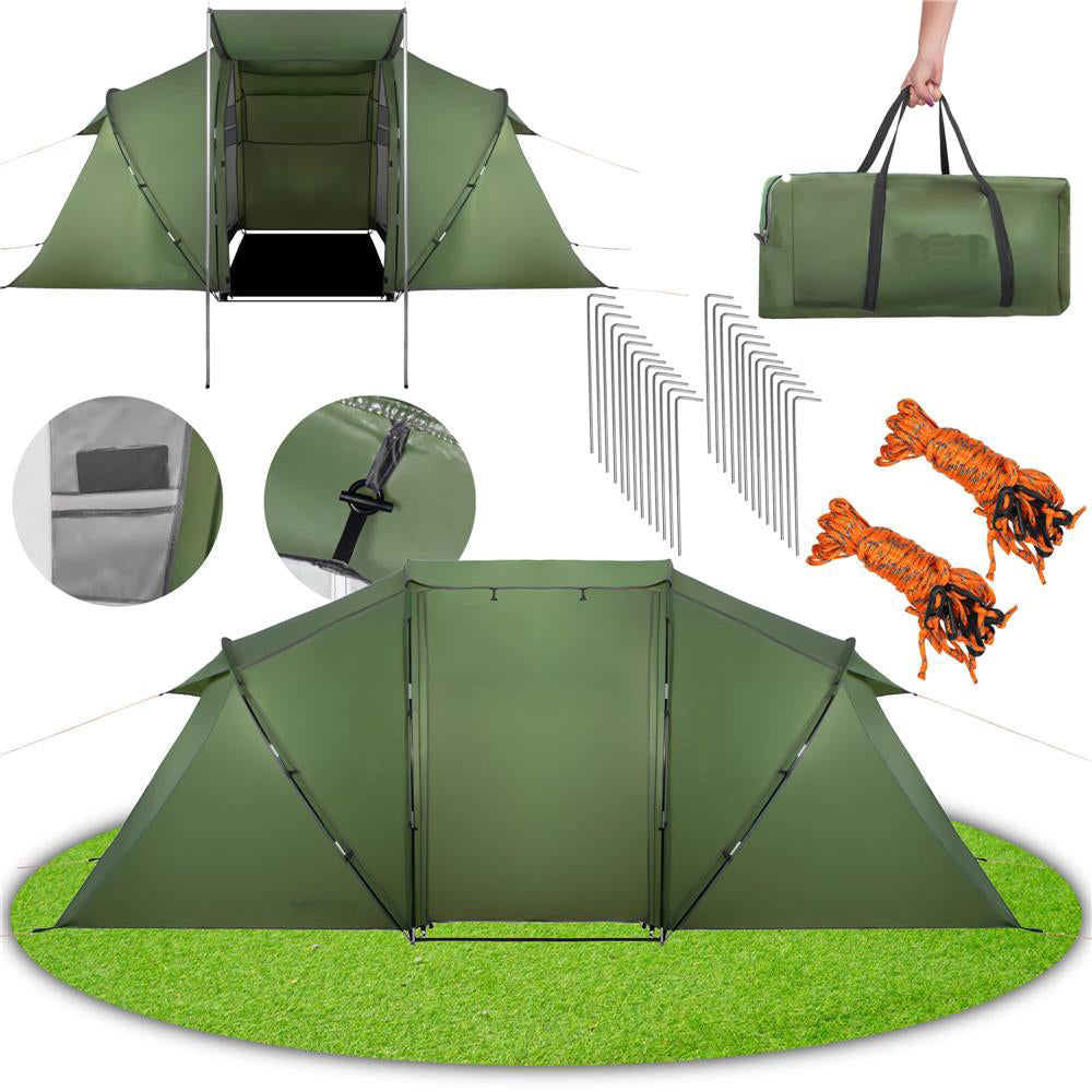 Cort camping, impemeabil, 2 camere + hol, 4 locuri, 460x200x245cm, verde - 3