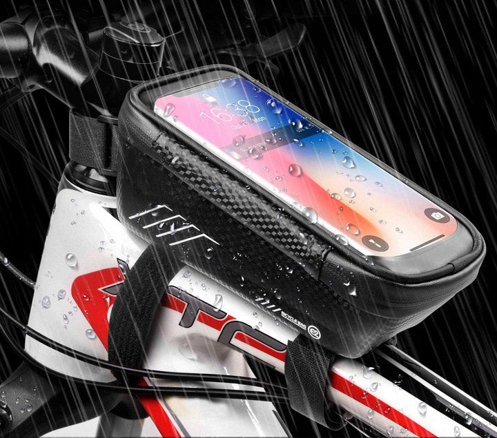 Borseta pentru bicicleta, impermeabila, cu husa pentru telefon, montare pe bara, 19,5x11x9cm