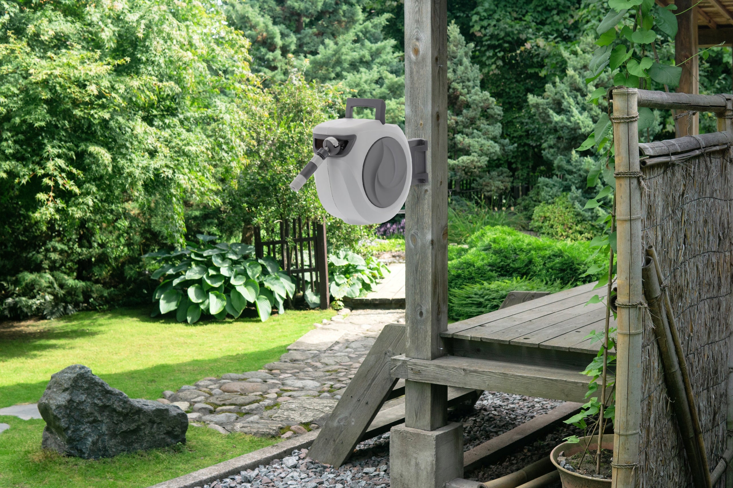 Tambur automat pentru furtun de gradina, 20m, montare pe perete, pivotant, retractabil