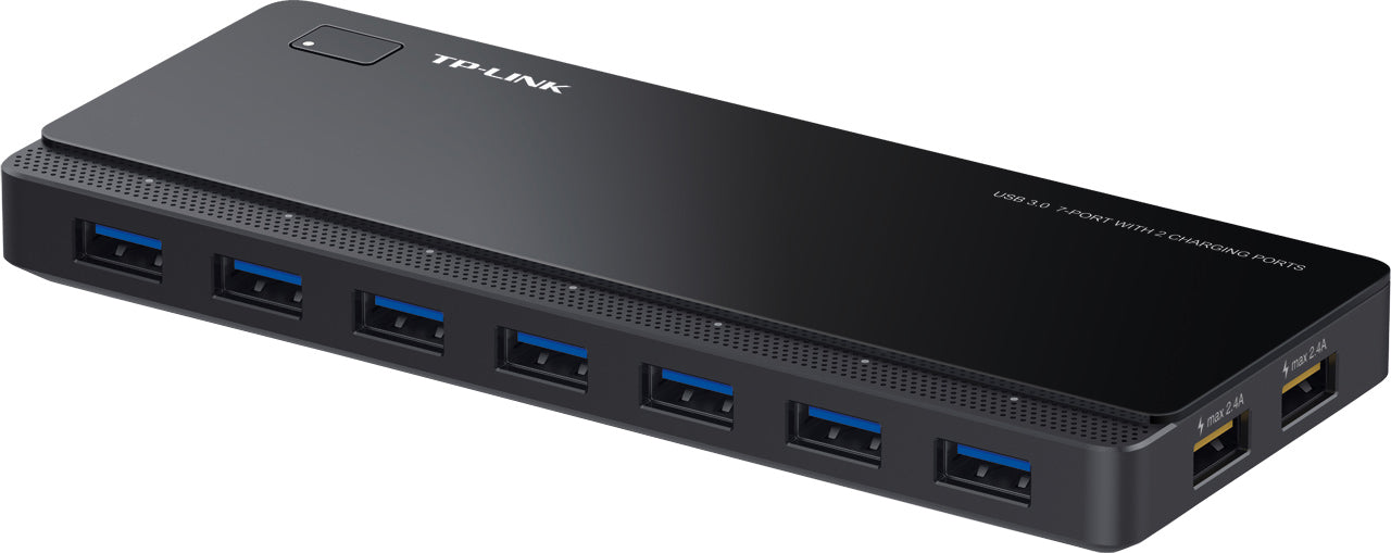 HUB extern TP-LINK, porturi USB: USB 3.0 x 7, Fast Charging Port x 2, conectare prin USB 3.0, alimentare retea 220 V, cablu 1 m, negru "UH720"