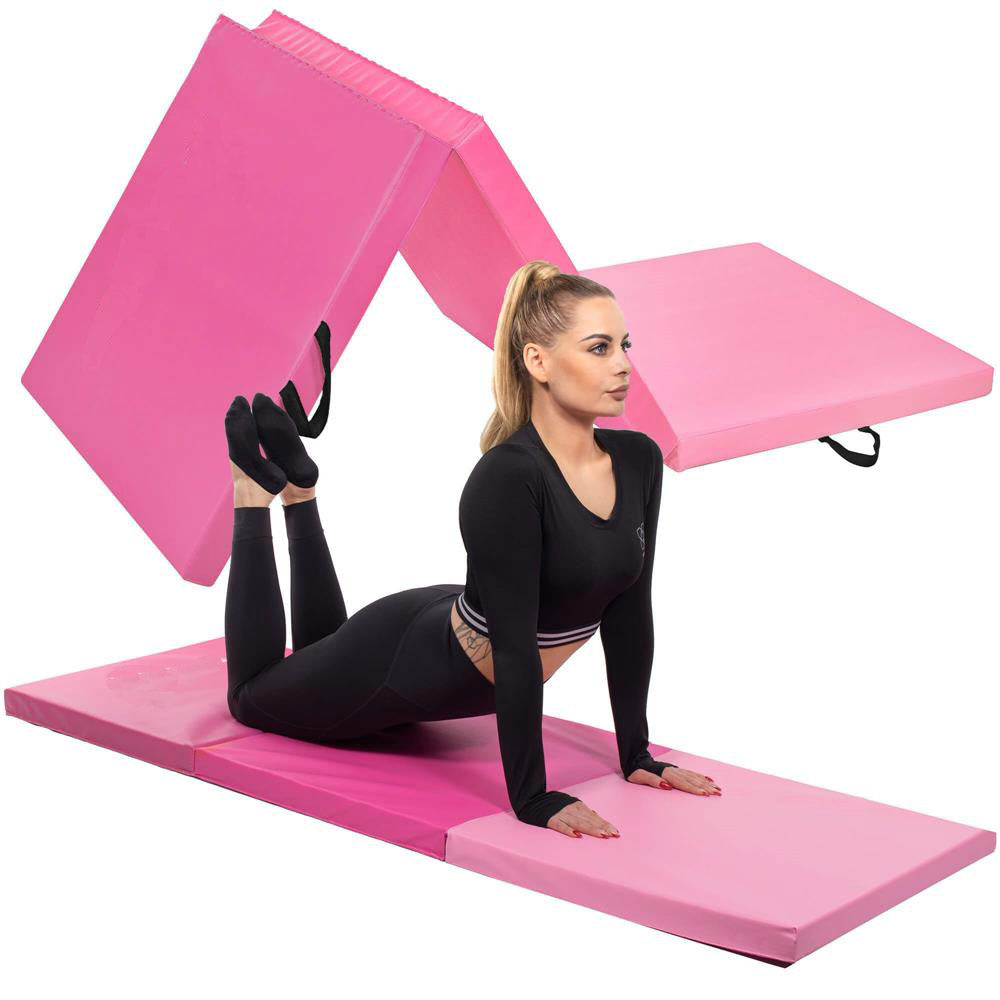 Saltea fitness groasa pentru antrenamente gimnastica, pliabila, 180x60x5,5cm, roz