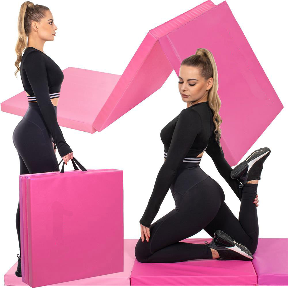 Saltea fitness groasa pentru antrenamente gimnastica, pliabila, 180x60x5,5cm, roz