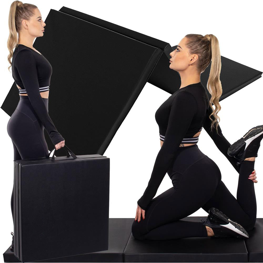 Saltea fitness groasa pentru antrenamente gimnastica, pliabila, PVC, 180x60x5cm, negru