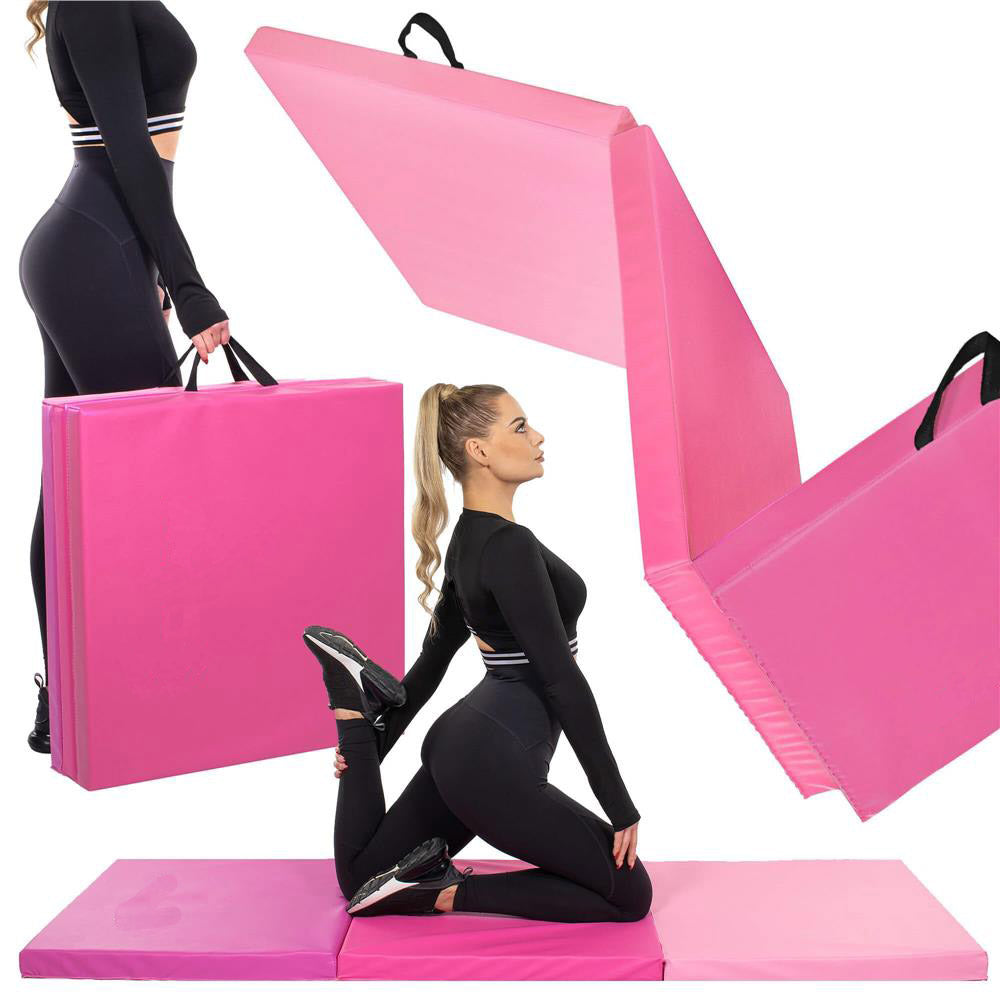 Saltea fitness groasa pentru antrenamente gimnastica, pliabila, 180x60x5,5cm, roz