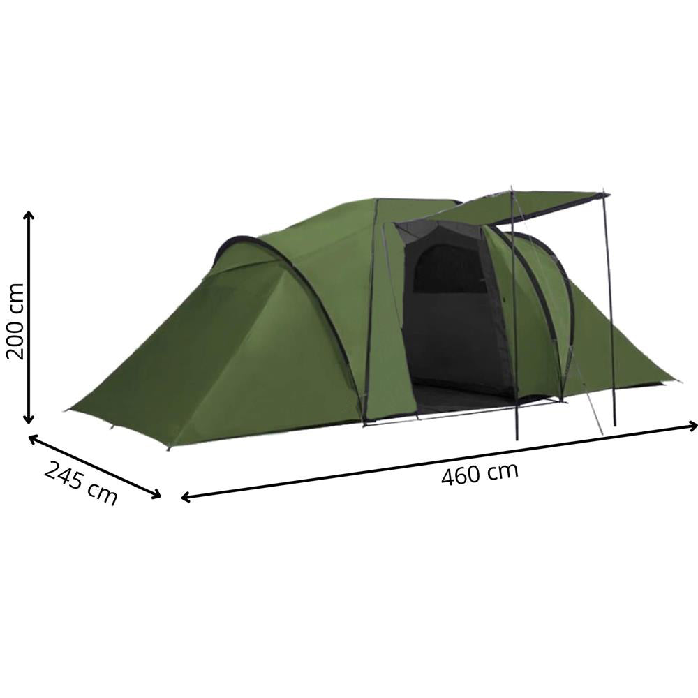Cort camping, impemeabil, 2 camere + hol, 4 locuri, 460x200x245cm, verde - 22