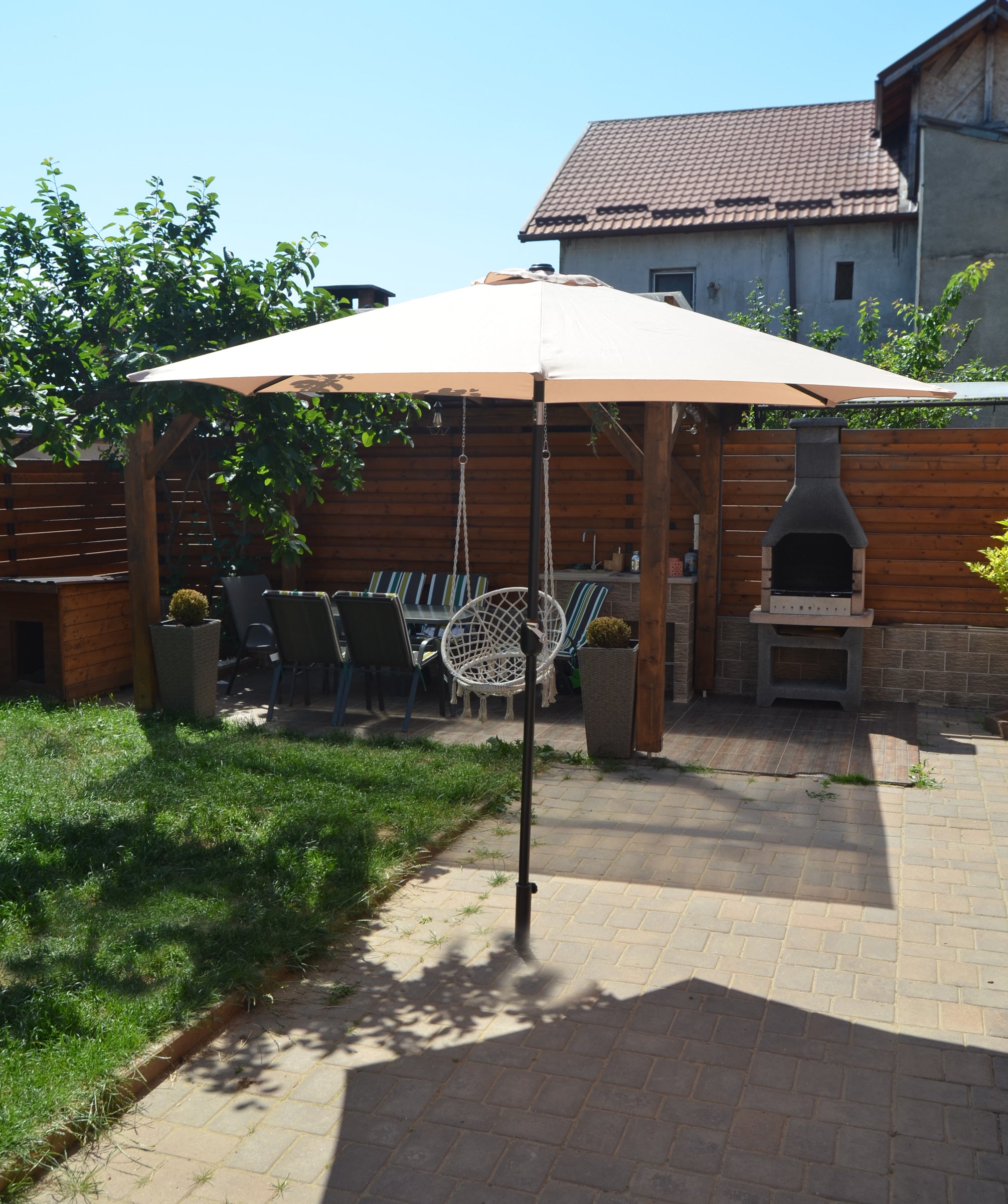 Umbrela terasa gradina, Sersimo Santorini, cu manivela si inclinare, rotunda 270cm, crem