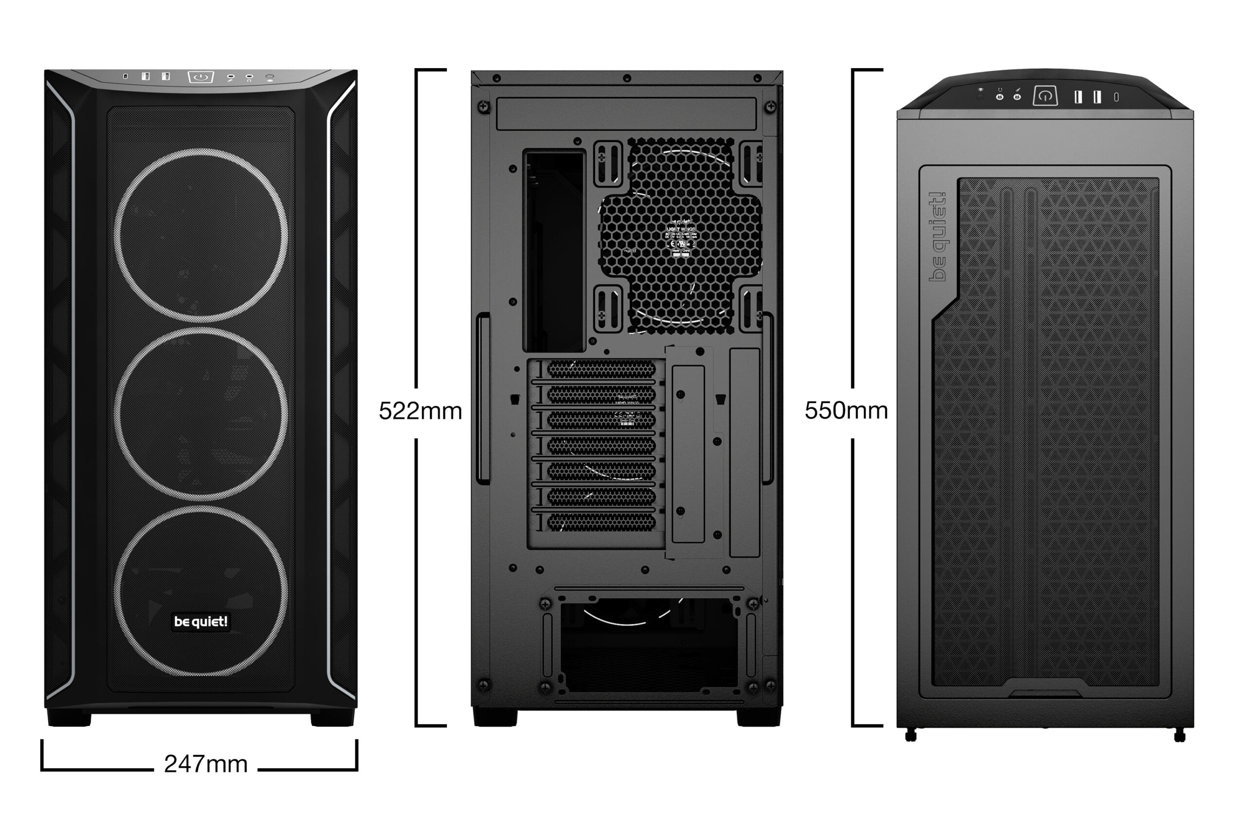 CARCASA be quiet "Shadow Base 800 FX", middle tower, gaming, fara sursa, PSU shroud, 7 sloturi expansiune, negru, "BGW63"