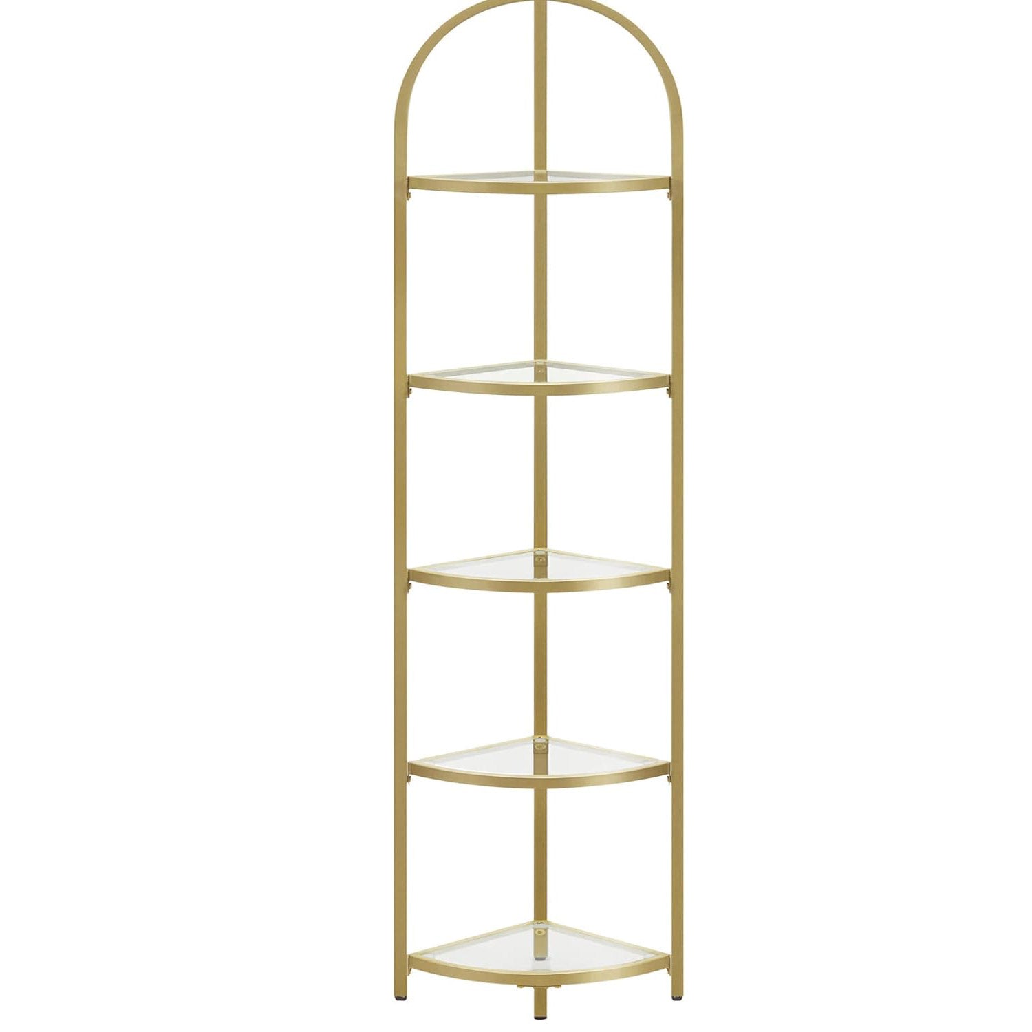 VASAGLE Raft de colt cu trepte pentru dormior, 5 etaje, din sticla securizata, cadru din otel, 28x28x158cm, auriu