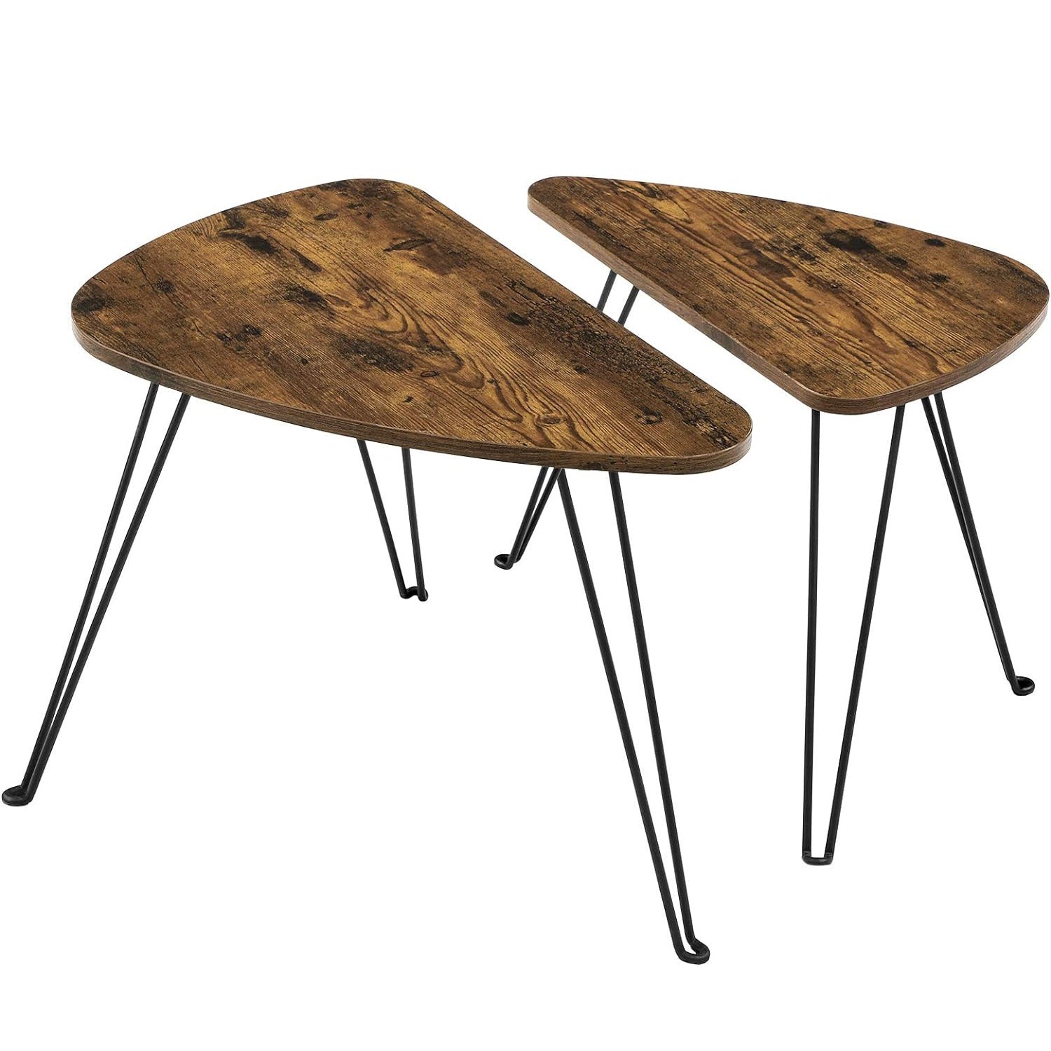 VASAGLE Set de 2 mese de cafea, stil industrial, 60x38x48cm si 52x32x43cm, maro rustic si negru