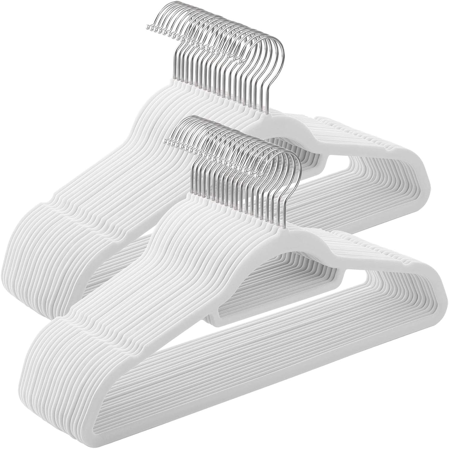 SONGMICS Set de 50 de umerase pentru haine, anti-alunecare cu catifea, bara de cravata si carlig pivotant, 43,5 cm, alb