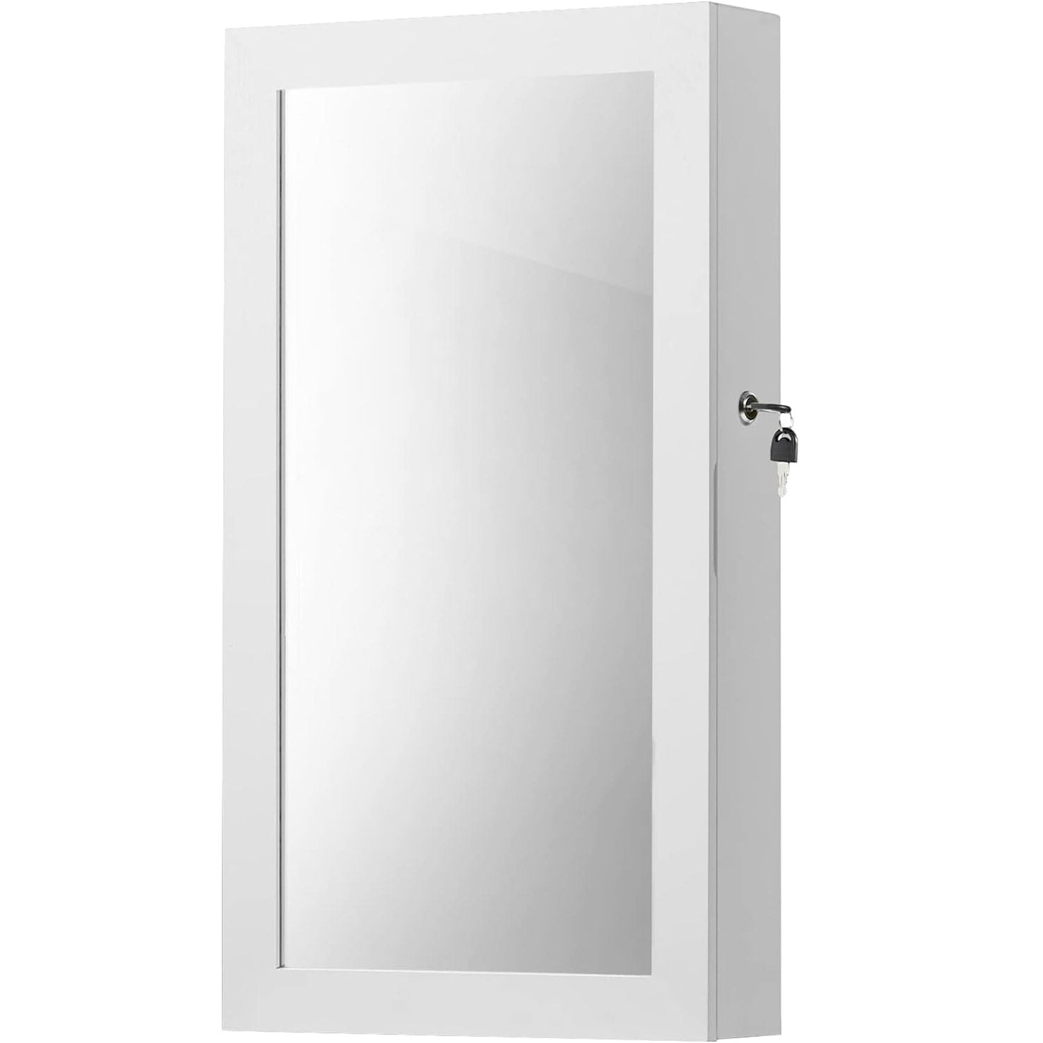 SONGMICS Dulap de bijuterii cu oglinda, montare pe perete, incuietoare, 37x11x67cm, alb