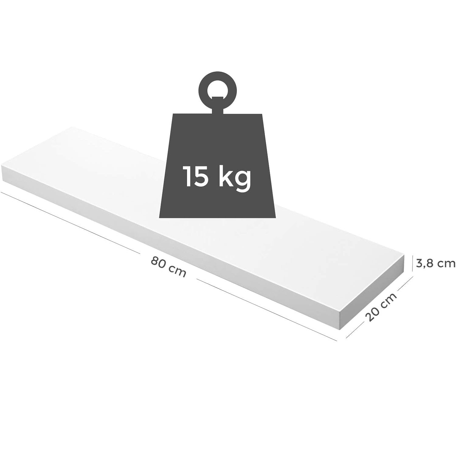 VASAGLE Raft de perete suspendat plutitor, MDF, sistem montare inclus, 80x20x4cm, alb