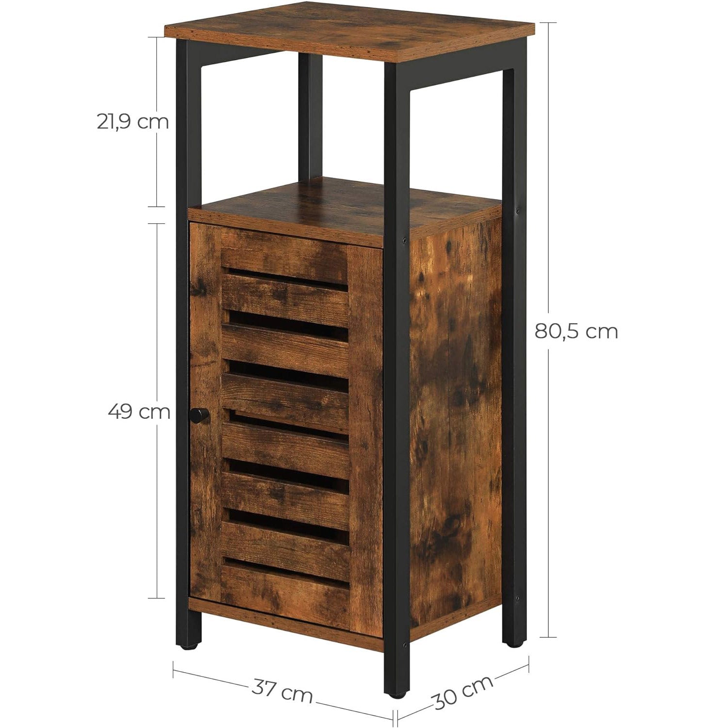 VASAGLE Dulap de depozitare tip noptiera, pentru dormitor sau living, stil industrial, 37x30x81cm, maro rustic
