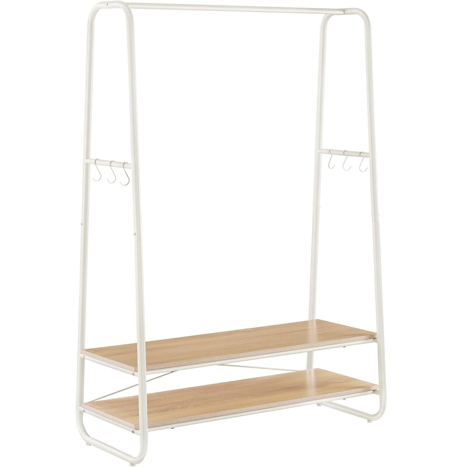 VASAGLE Raft pentru haine cu suport pentru pantofi, 2 polite, 6 carlige laterale, 45x100x160cm, alb-crem