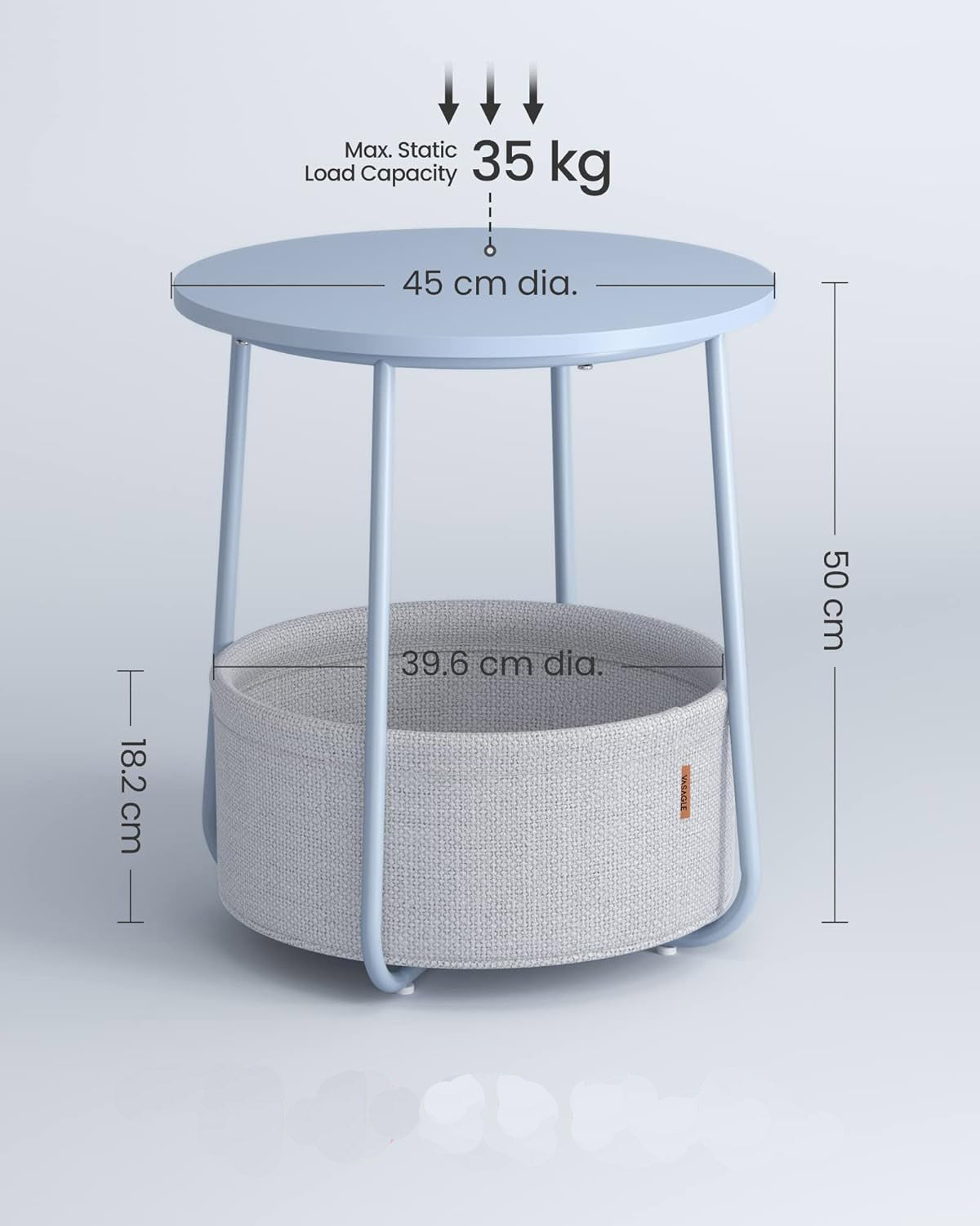 VASAGLE Masuta de cafea rotunda cu cos de stofa, stil modern, 45x50cm, albastru