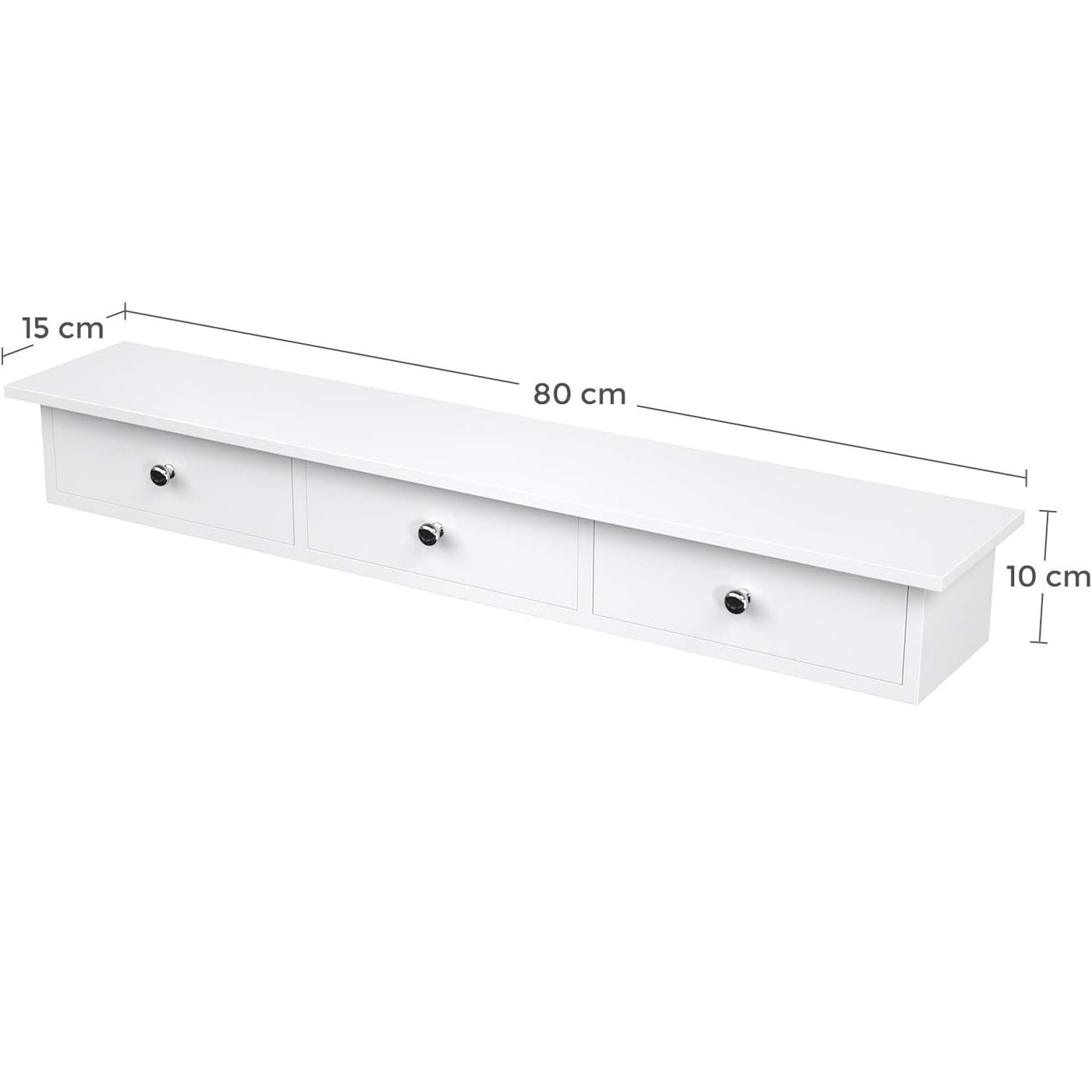 SONGMICS Raft de perete plutitor cu 3 sertare, din MDF lucios, 80x15x10 cm, alb