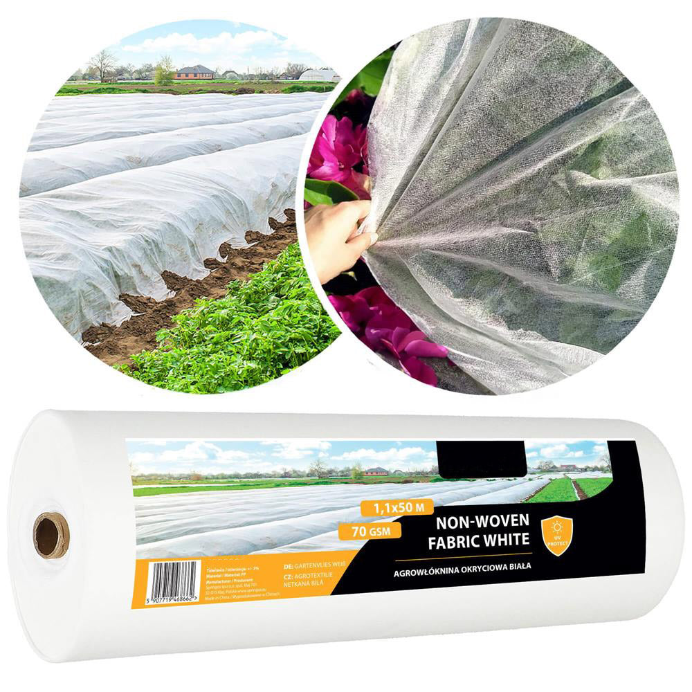 Folie agrotextil, mulcire, antiburuieni, filtru UV, 50 x 1.1metri, 70g/m2, alb