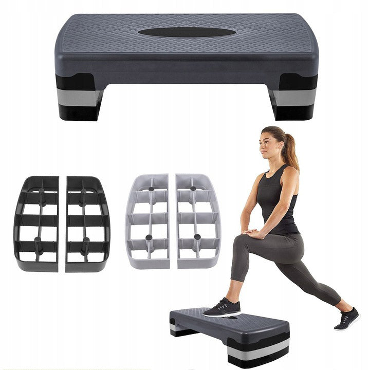 Stepper aerobic fitness, ajustabil 3 nivele, sarcina 350 kg, 28x68x20cm, negru si gri