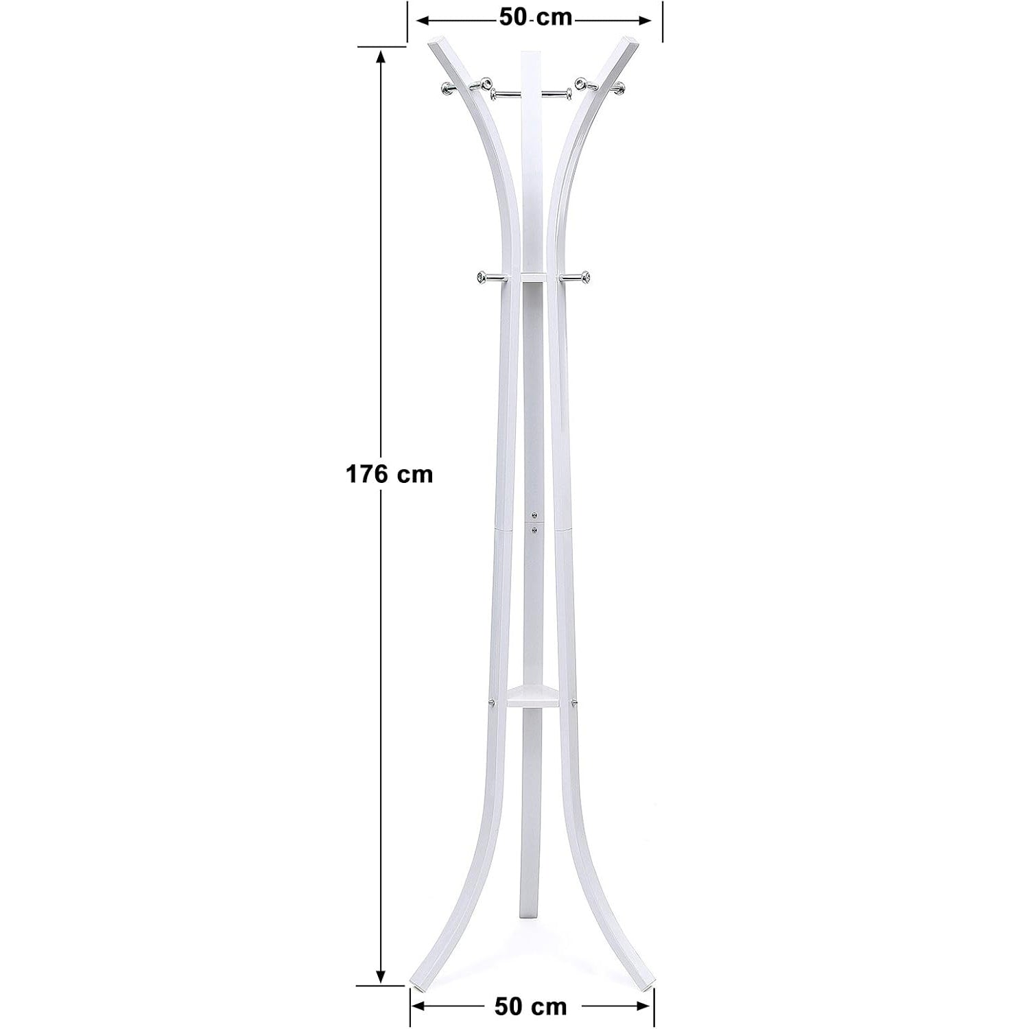 SONGMICS Cuier metalic 176x50x50 cm, cu 9 carlige, otel vopsit si plastic ABS, alb