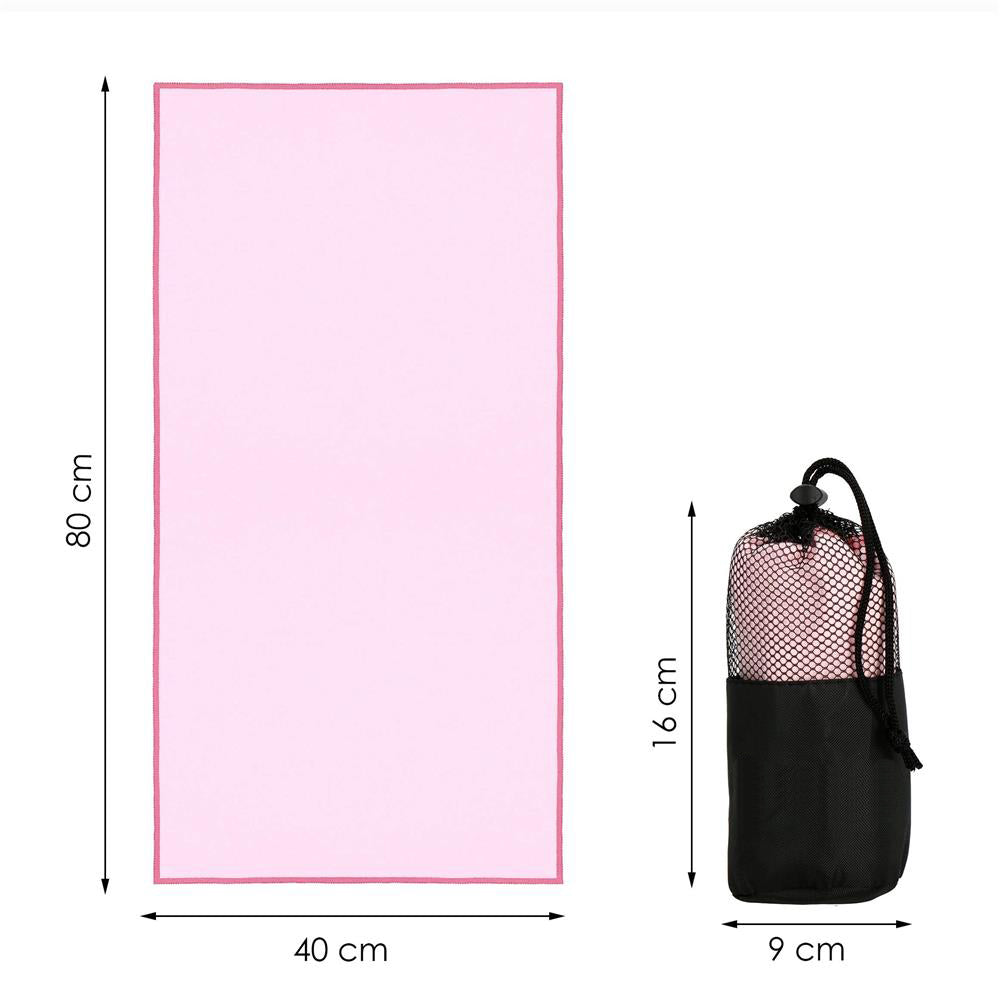 Prosop de plaja cu uscare de rapida, husa de transport, 40x80cm, roz