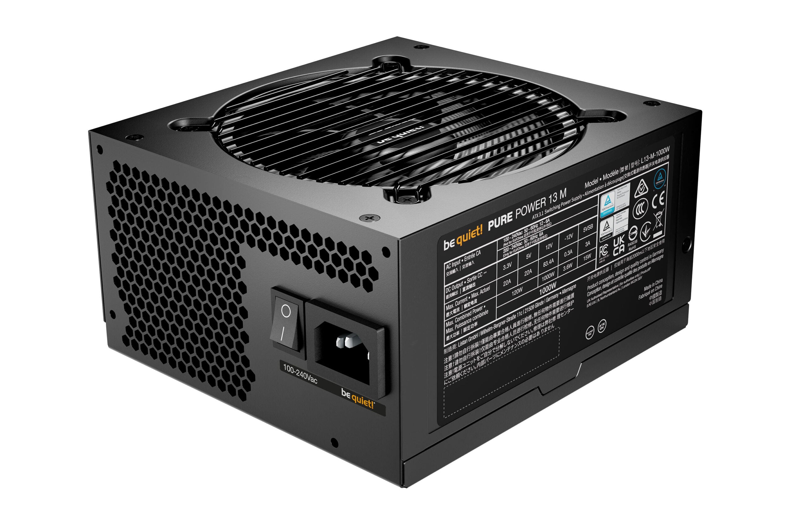 SURSA be quiet "PURE&nbsp;POWER 13 M", 1000W, certificare 80 Plus Gold, modulara, LLC + SR + DC/DC, fan 120mm, negru, "BP028EU"