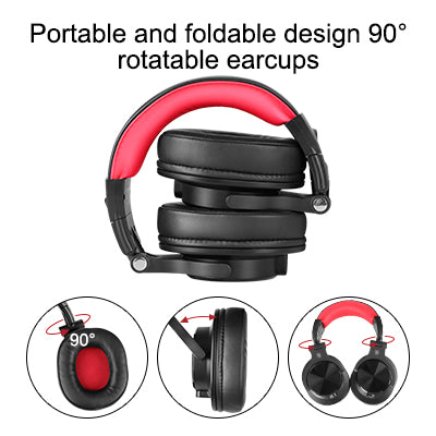Casca OneOdio cu fir detasabil, tip over ear, utilizare profesionala, DJ, conectare prin Jack 3.5 mm | Jack 6.35 mm, difuzor 40 mm, impedanta 32 Ohm, negru | rosu, "A71-Red"