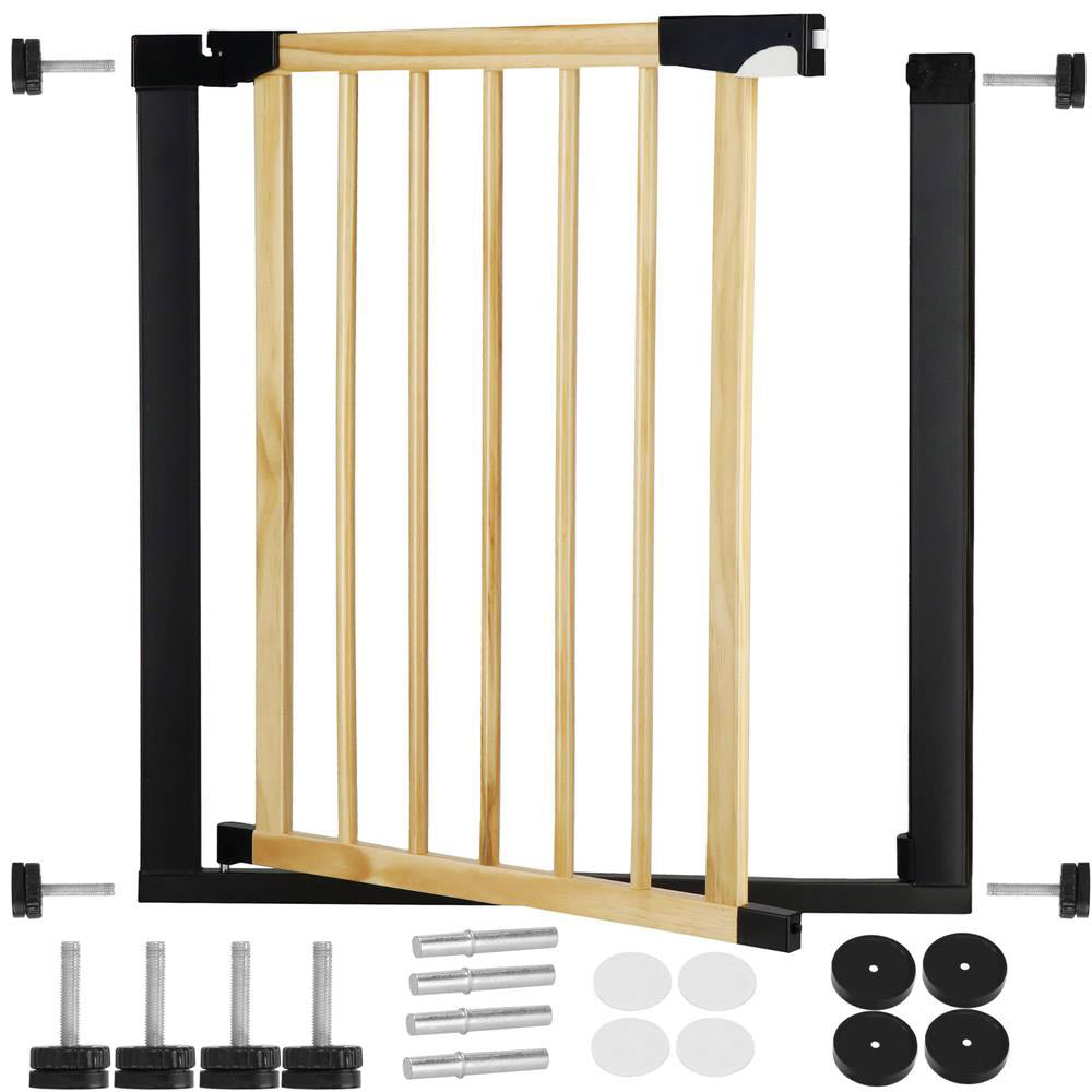 Poarta de siguranta Safety Gate pentru scari, ajustabila, din lemn cu structura otel, 75-82cm, negru maro
