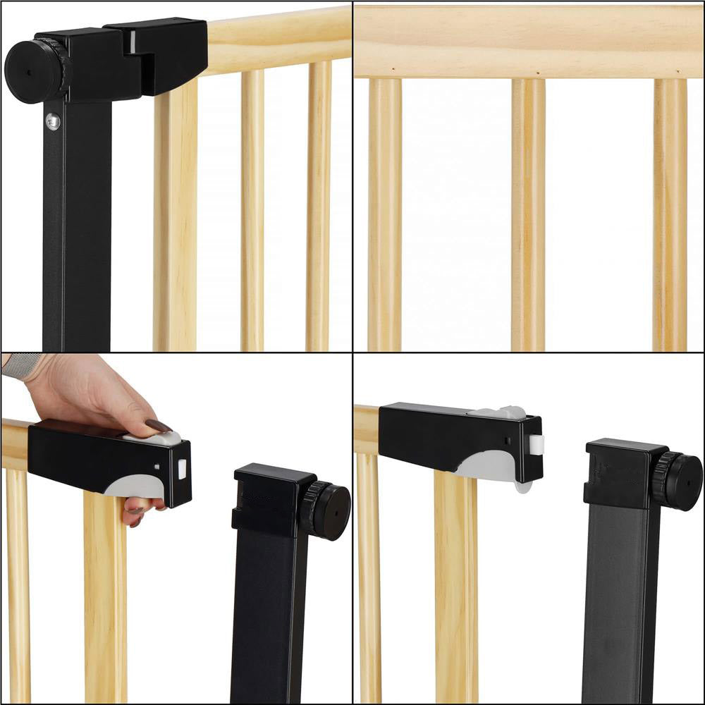 Poarta de siguranta Safety Gate pentru scari, ajustabila, din lemn cu structura otel, 82-89cm, negru maro