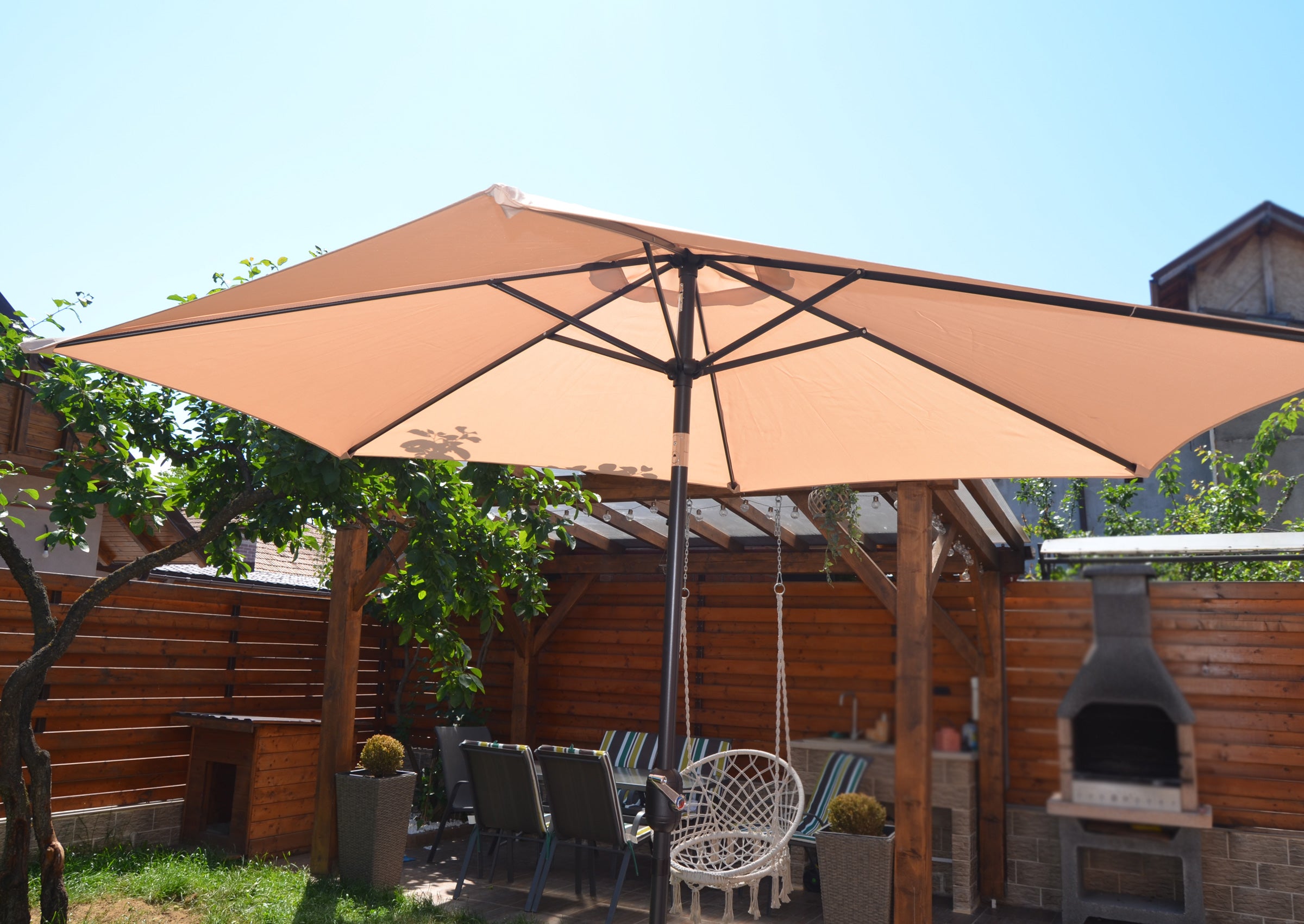 Umbrela terasa gradina, Sersimo Santorini, cu manivela si inclinare, rotunda 270cm, crem