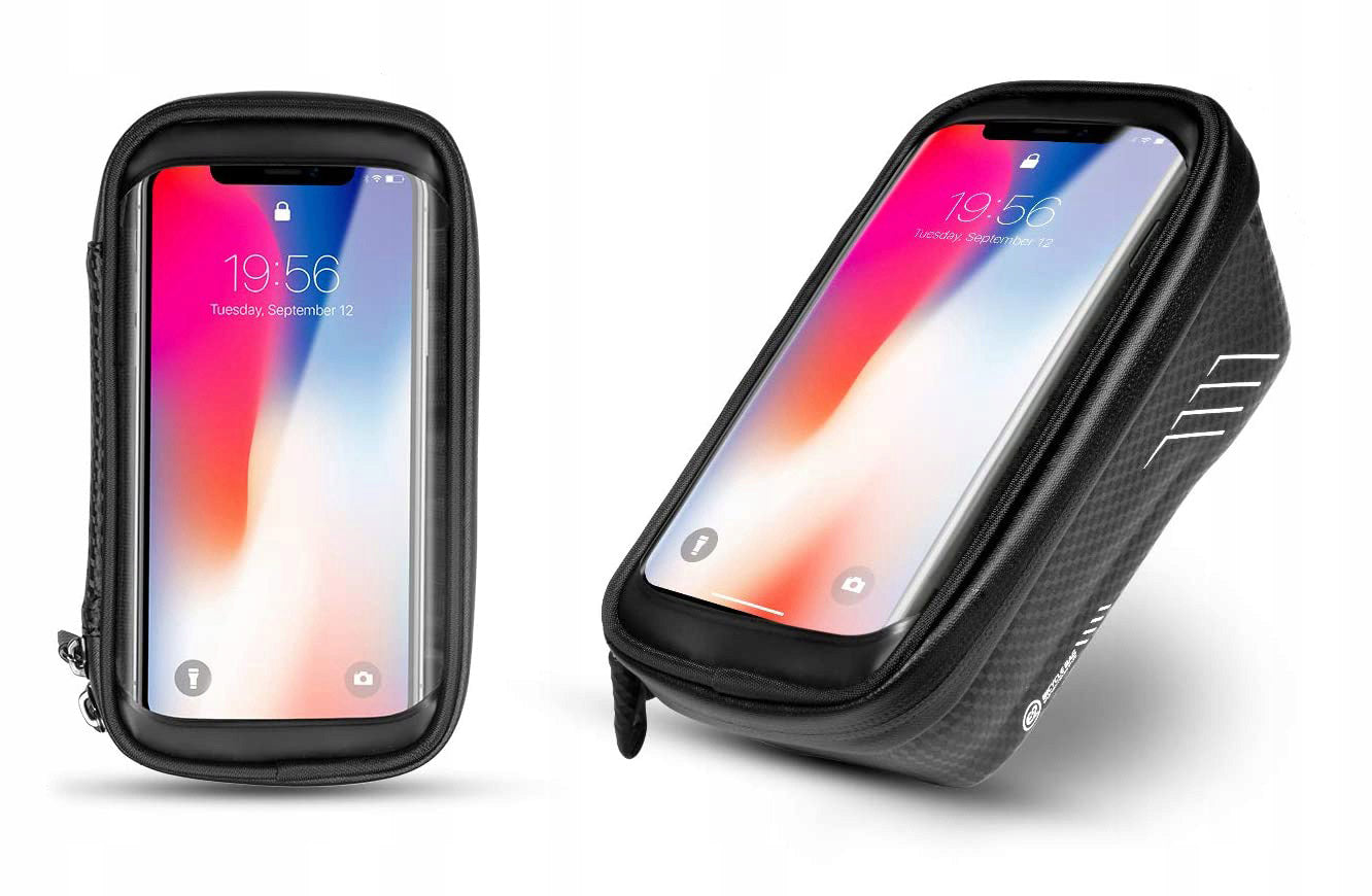 Borseta pentru bicicleta, impermeabila, cu husa pentru telefon, montare pe bara, 19,5x11x9cm