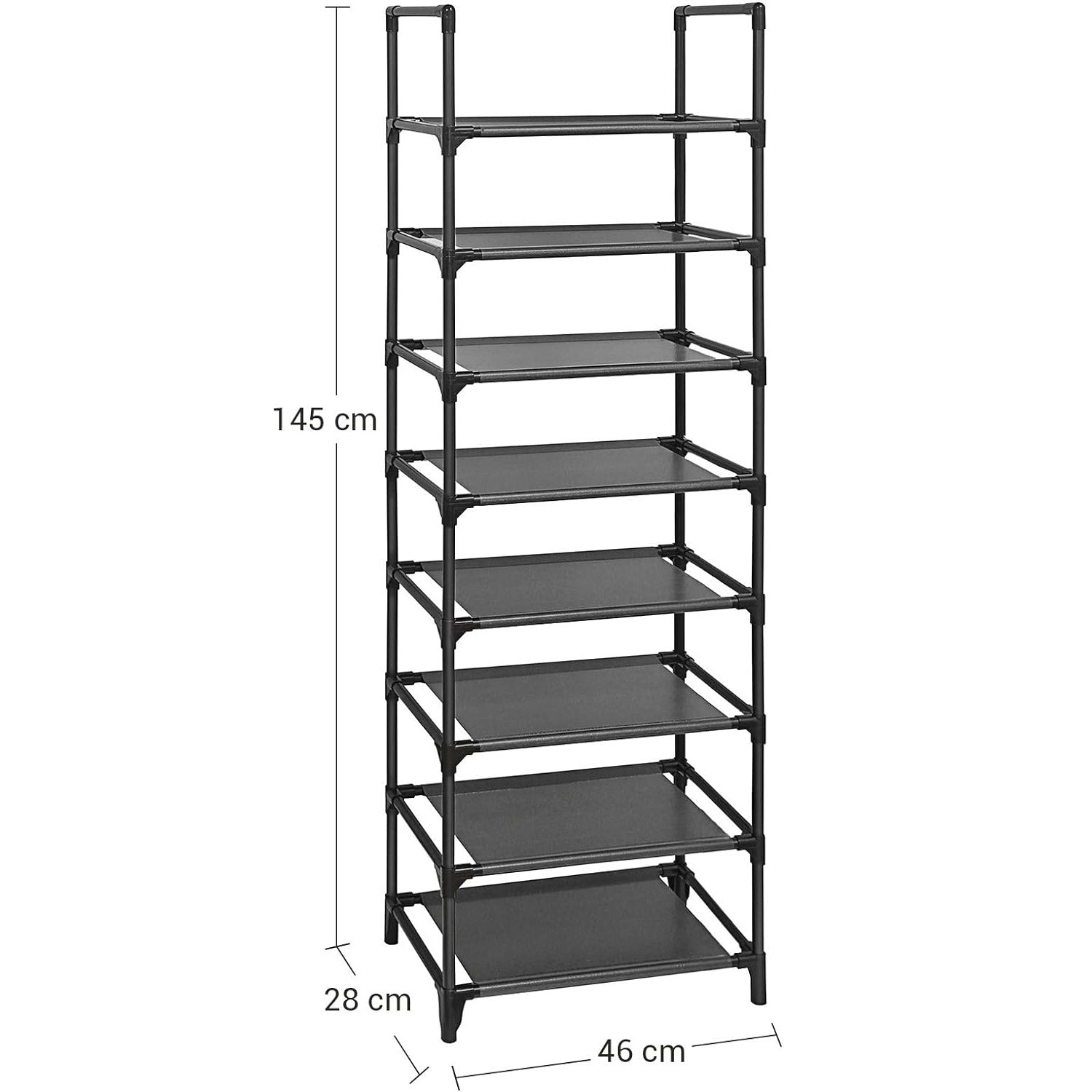 SONGMICS Raft de depozitare pantofi pe 8 niveluri, metal, instalare modulara, 28x46x145cm, negru