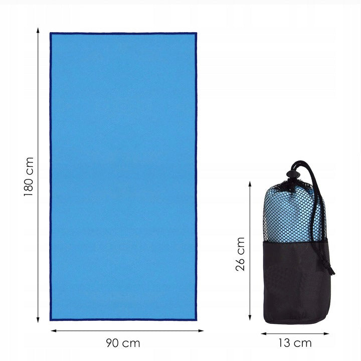 Prosop de plaja cu uscare de rapida, husa de transport, 90x180cm, albastru