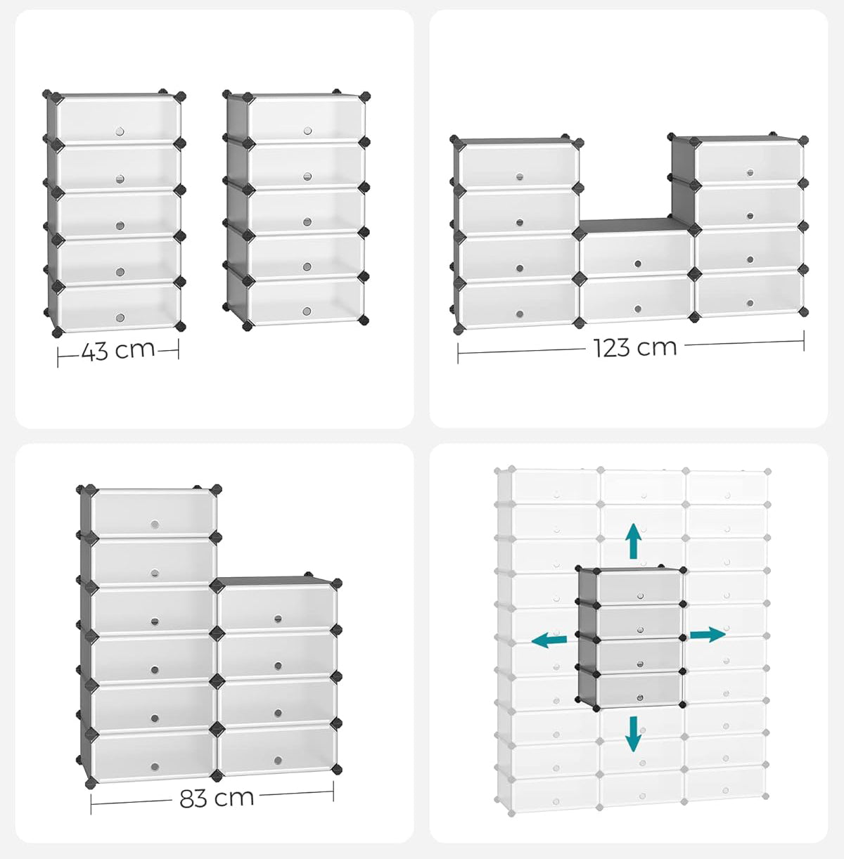 SONGMICS Dulap de depozitare pantofi modular, configurabil cu 10 compartimente, 43x31x173 cm, gri