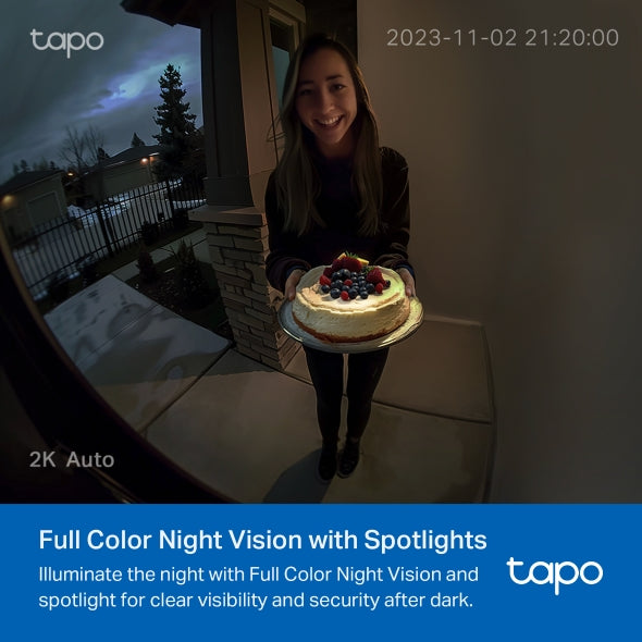 SONERIE VIDEO Smart TP-LINK, rezolutie 2K, 3 Mpix, night vision color, alarma antifurt, IP64, acumulator 6400mAh "Tapo D210"