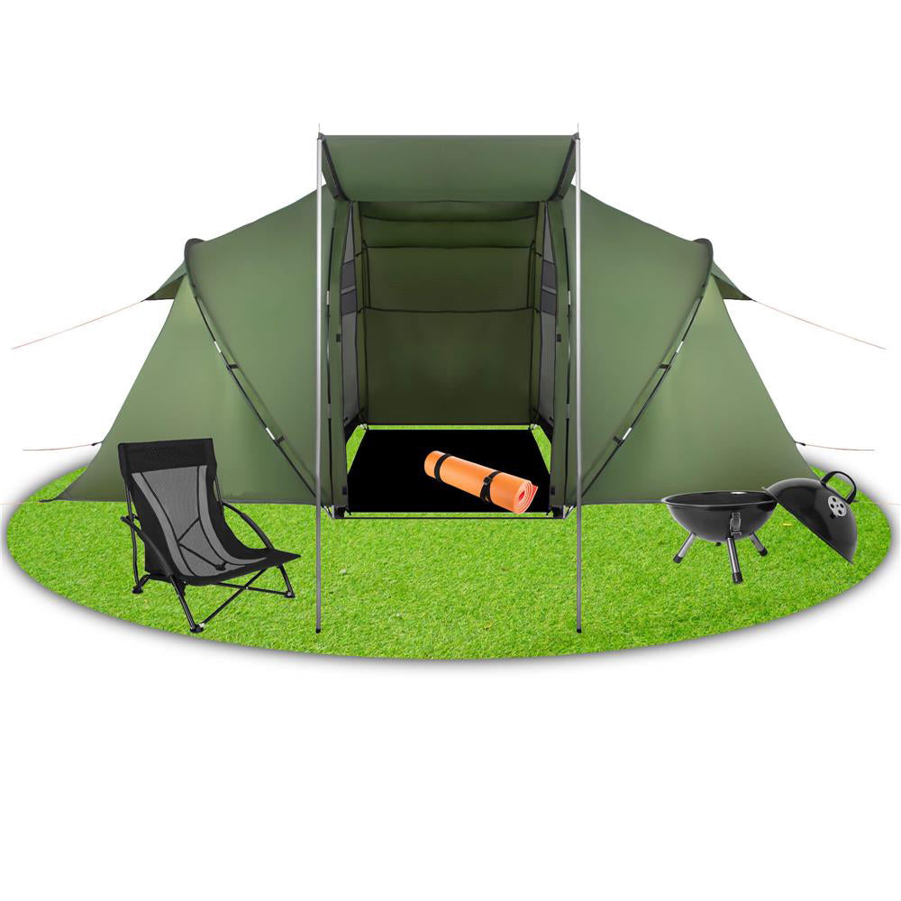 Cort camping, impemeabil, 2 camere + hol, 4 locuri, 460x200x245cm, verde - 4