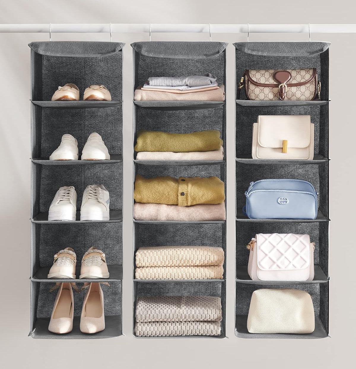 SONGMICS Raft suspendat organizator pentru dulapuri, pliabil, textil, 30x30x90cm, gri