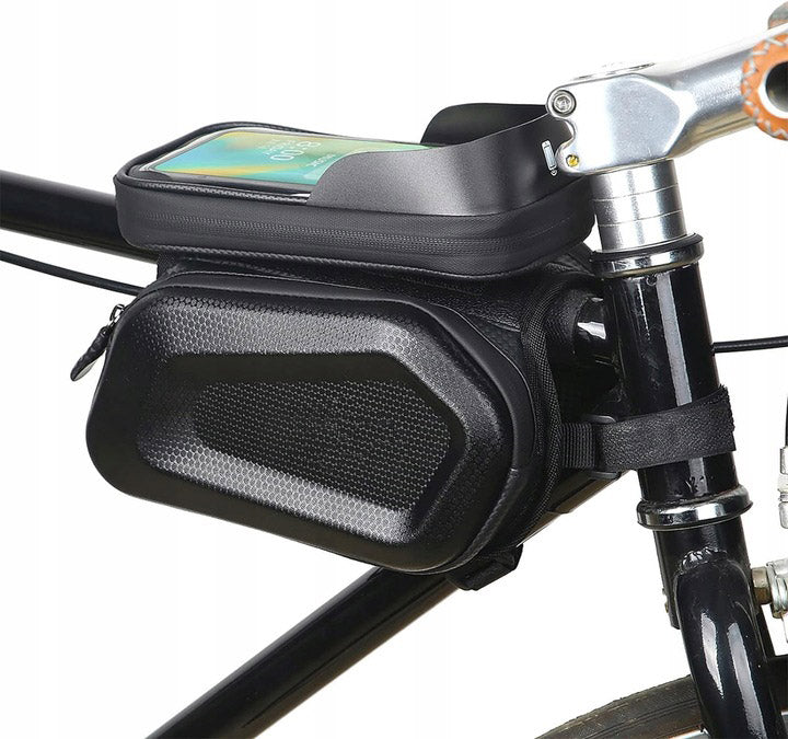 Borseta pentru bicicleta, impermeabila, cu husa pentru telefon, montare pe bara, 20x17x15cm
