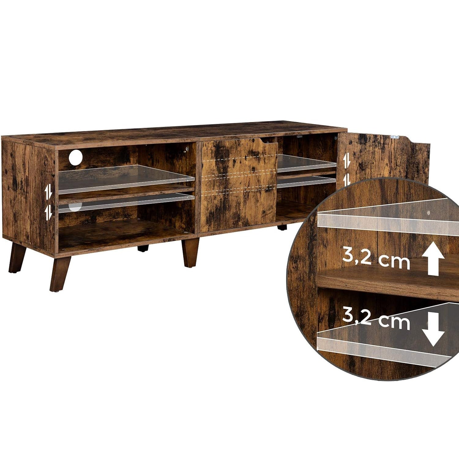 Comoda pentru TV, cu 2 usi si 2 rafturi deschise, 40x140x50cm, maro rustic